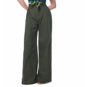 THE KIT NWOT Leigh Trouser Pleated High Waist Wide Leg Viridian Olive Green 2